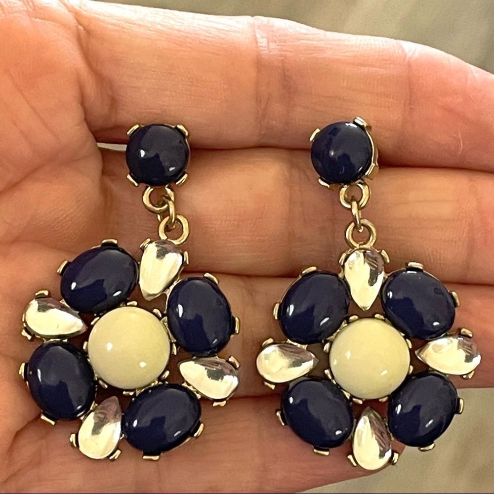 Blue bead and rhinestone post earrings